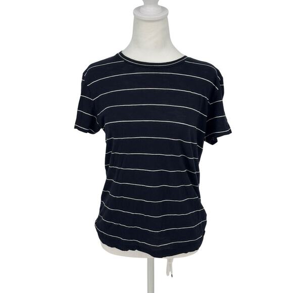 Vince Women’s Navy Stripe Short Sleeve Tee Shirt Size M Made in Peru - Picture 1 of 7